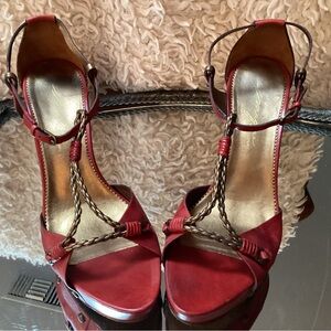 Vince Camuto size 9 red leather ankle strap heels